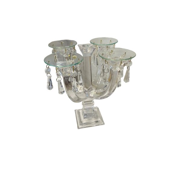 Elegant Crystal-Look 4-Arm Candelabra With Hanging Glass Prisms  9 1/2 x 9" - Picture 2 of 7